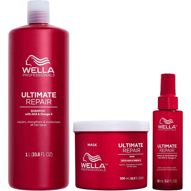 WELLA - Shampoo 1000ml + Mascarilla + Miracle Hair 95ml Wella Ultimate Repair