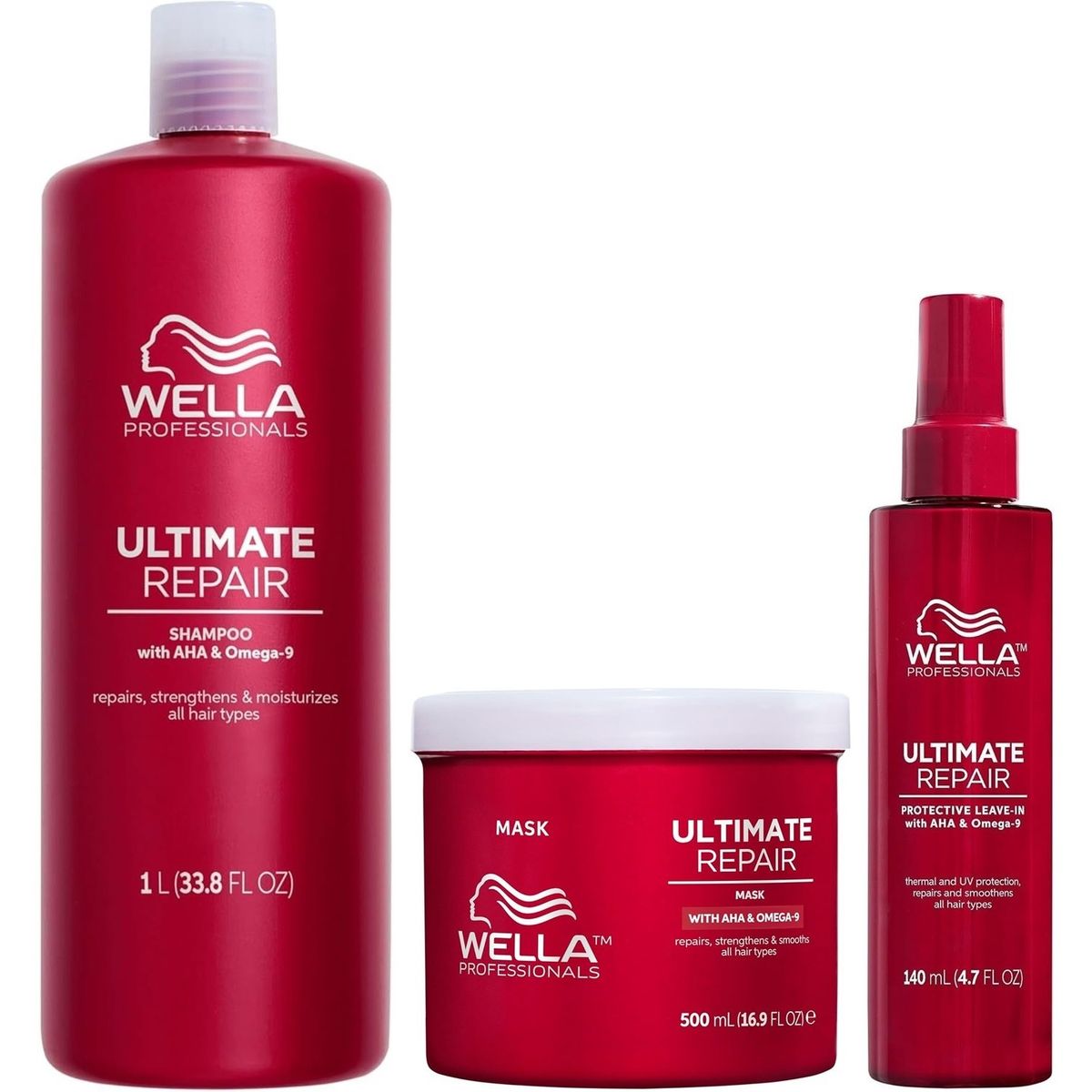 WELLA - Shampoo 1000ml + Mascarilla + Spray Anti Frizz Wella Ultimate Repair