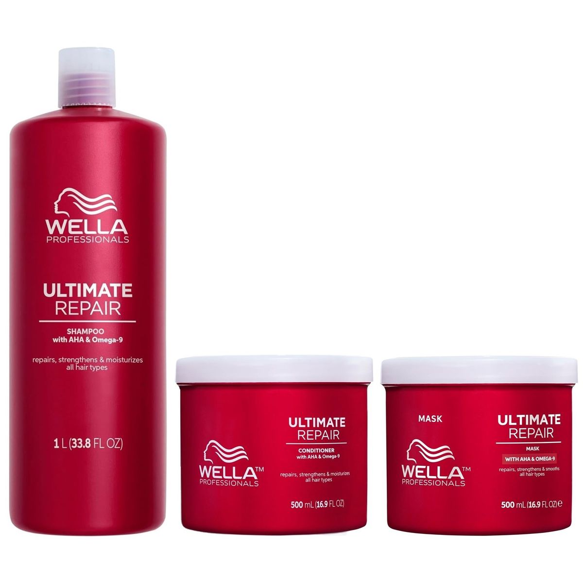 WELLA - Shampoo 1000ml + Acondicionador + Mascarilla Wella Ultimate Repair