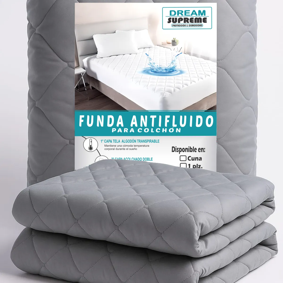 GENERICO - Protector de Colchón 2 PLAZAS IMPERMEABLE - ANTIÁCAROS - ACOLCHADO I DREAM SUPREME