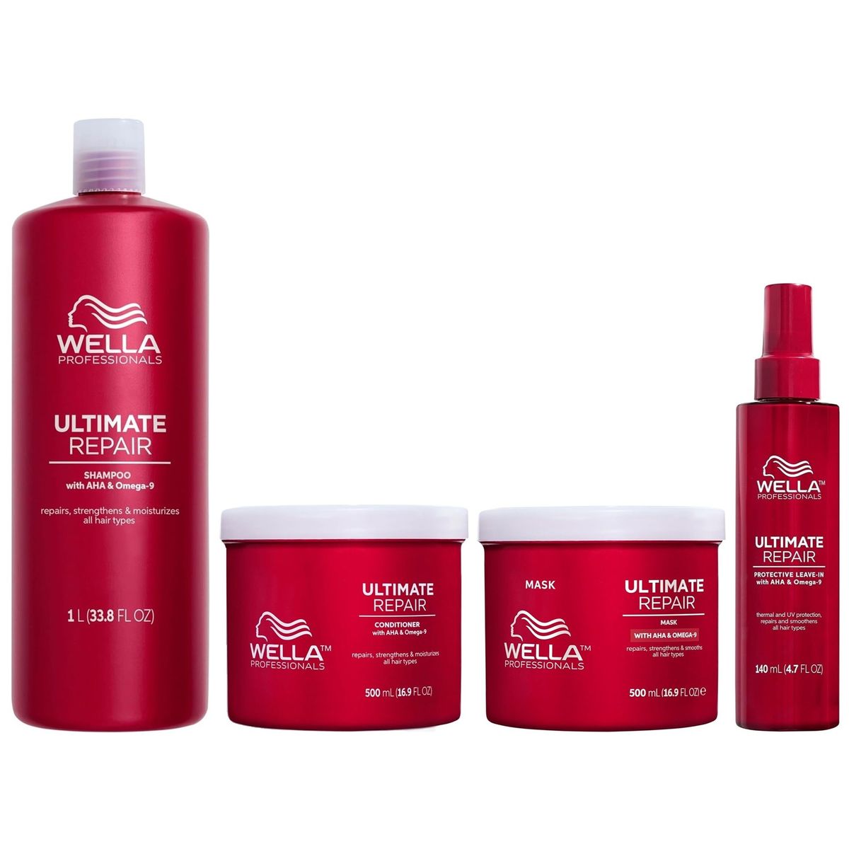 WELLA - Shampoo 1000ml+ Acondicionador Mascarilla Spray Wella Ultimate Repair