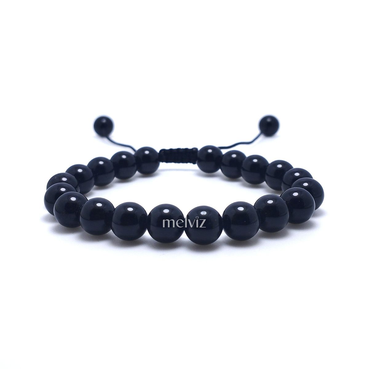 GENERICO - Pulsera Piedra Natural Black Onyx 8 mm Regulable Para Mujer y Hombre