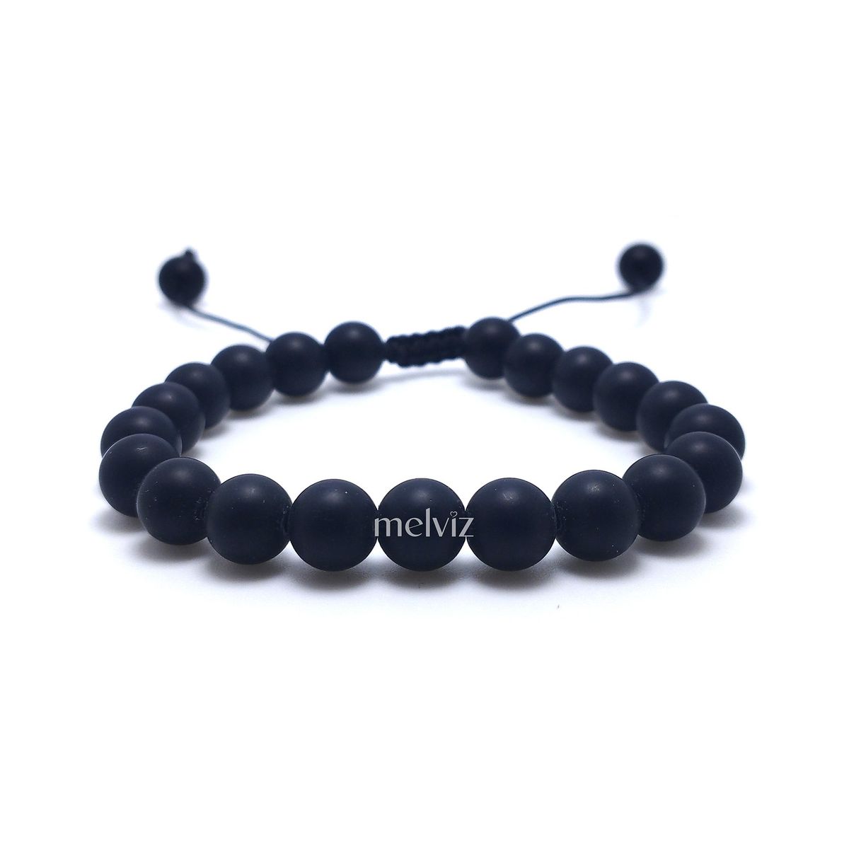 GENERICO - Pulsera Piedra Natural Black Onyx Mate 8 mm Regulable Para Mujer y Hombre
