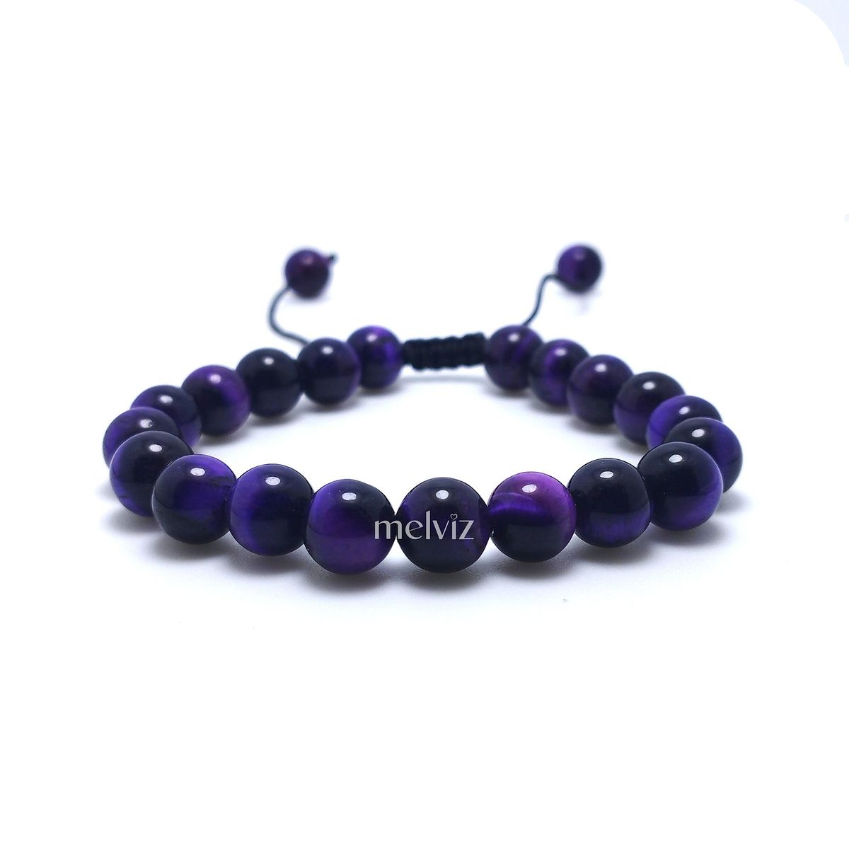 GENERICO - Pulsera Piedra Natural Ojo de Tigre Purple 8 mm Regulable Para Mujer y Hombre