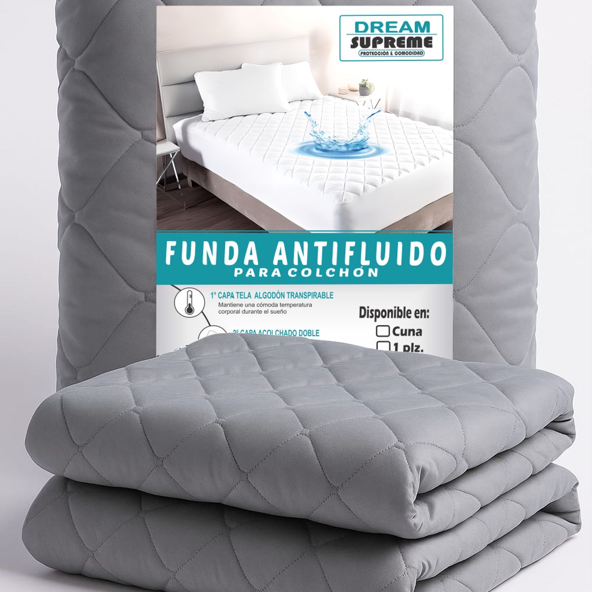 GENERICO - Protector de Colchón QUEEN AMERICANO IMPERMEABLE - ANTIÁCAROS - ACOLCHADO I DREAM SUPREME