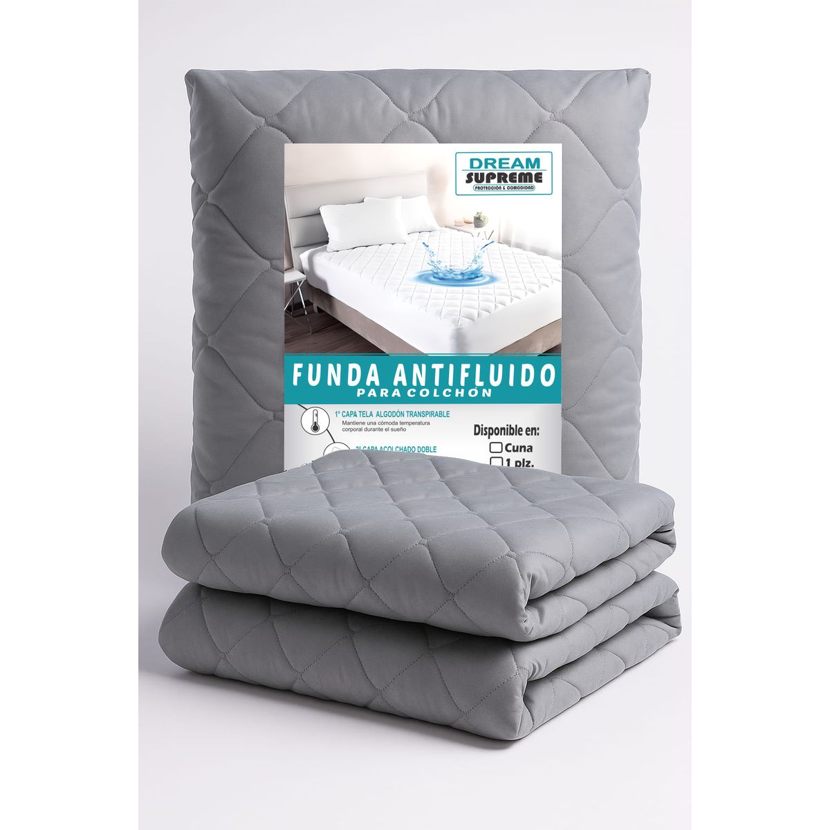 GENERICO - Protector de Colchón QUEEN AMERICANO IMPERMEABLE - ANTIÁCAROS - ACOLCHADO I DREAM SUPREME