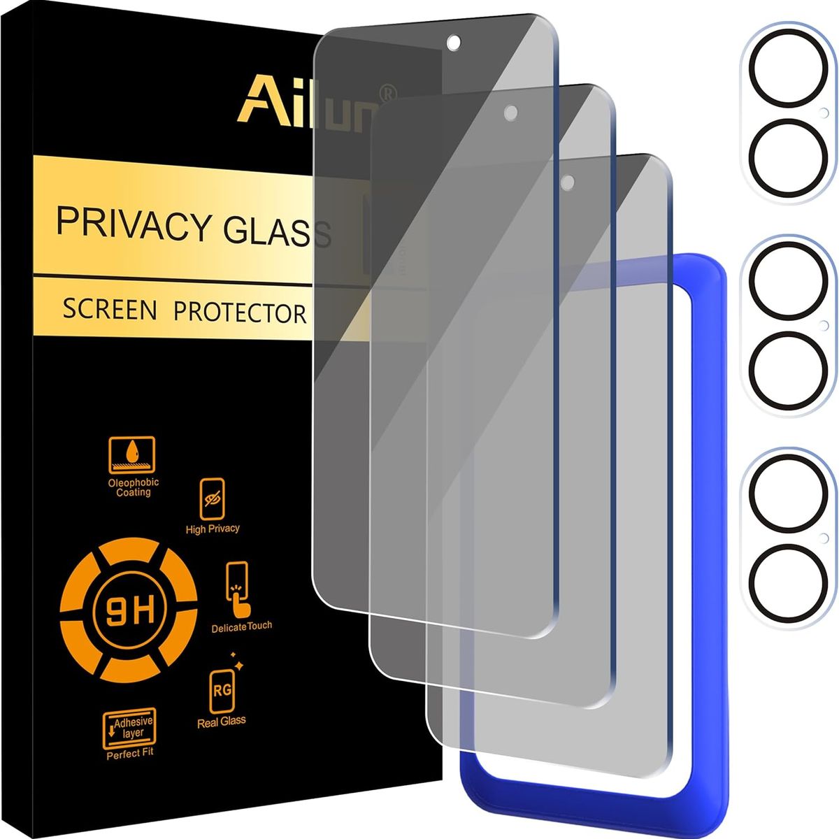 GENERICO - Mica Vidrio templado Anti espia+protector de camara x3 iPhone 16 plus