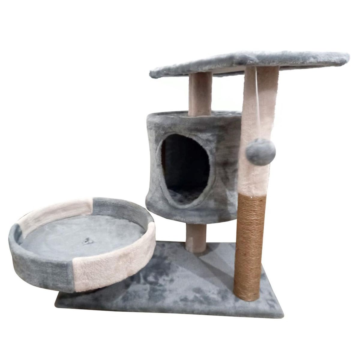 GENERICO - Gimnasio para Gatos Dos pisos con Cama - Gris - M