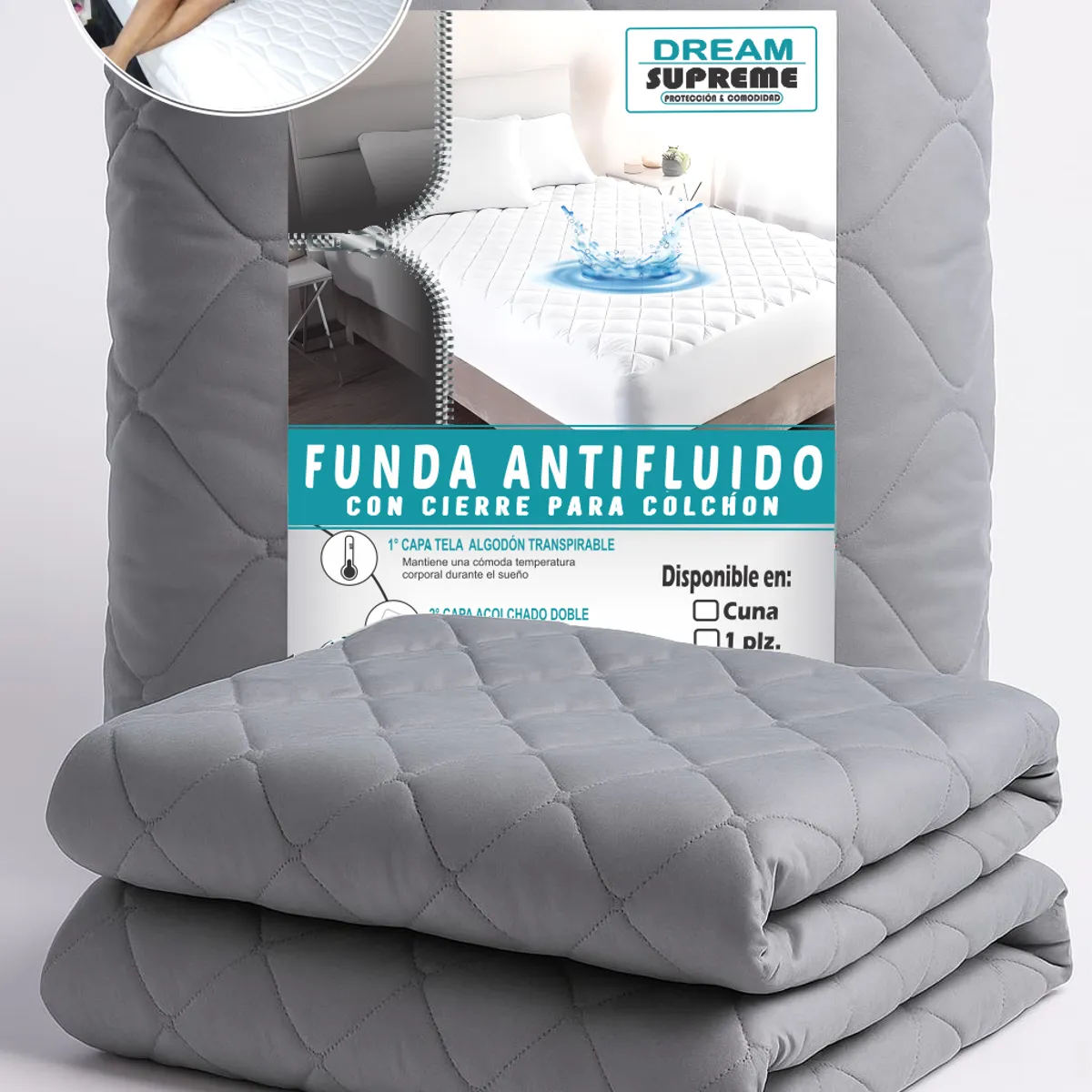 GENERICO - Forro de colchón con cierre 1.5 PLAZAS Impermeable - Antiácaros - Acolchado I DREAM SUPREME