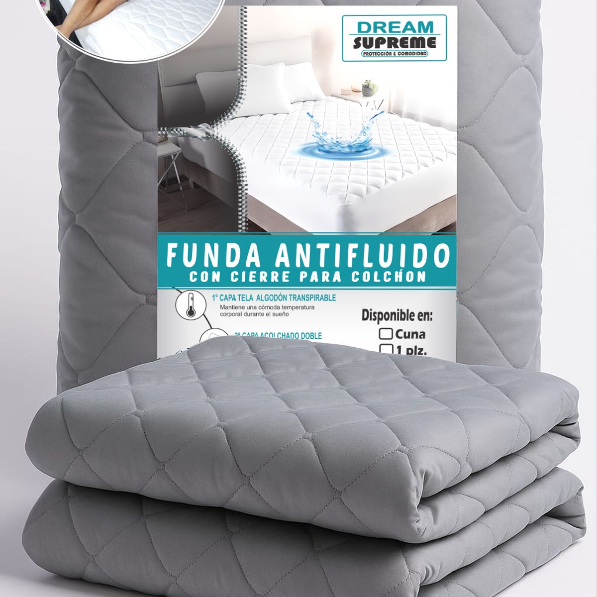 GENERICO - Forro de Colchón con cierre KING IMPERMEABLE - ANTIÁCAROS - ACOLCHADO I DREAM SUPREME