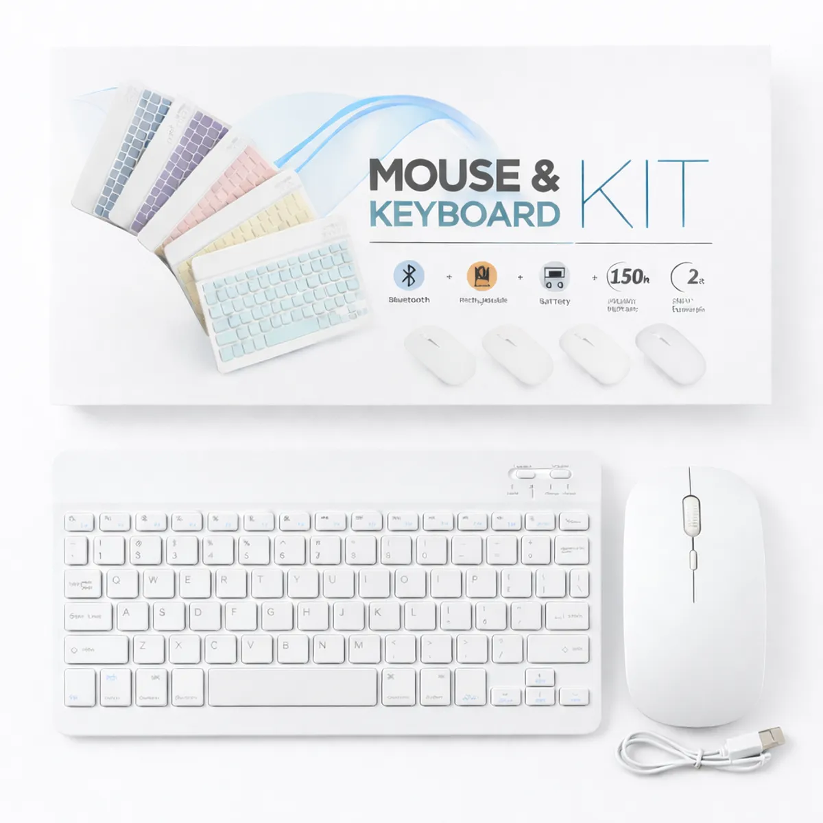 GENERICO - Teclado con Mouse Bluetooth Inalambrico para Pc Tablet Mac iPad Blanco