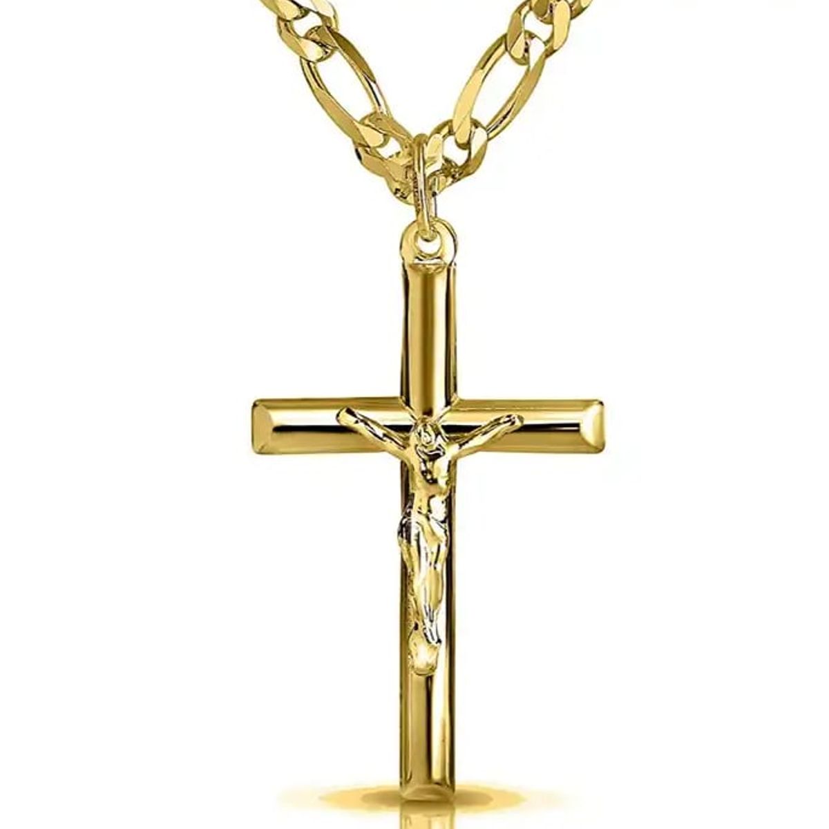 GENERICO - Collar Cruz Modelo Tubular para Hombre Dorado
