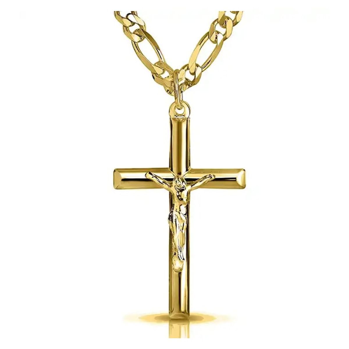 GENERICO - Collar Cruz Modelo Tubular para Hombre Dorado