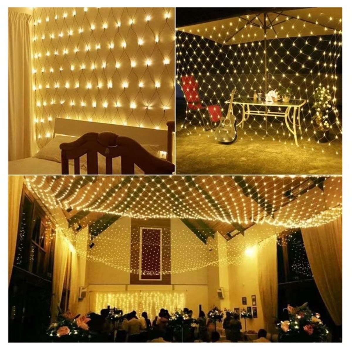 GENERICO - Malla Luces Led Decoración Navidad Cálida 1.2 MT X 1.2MT