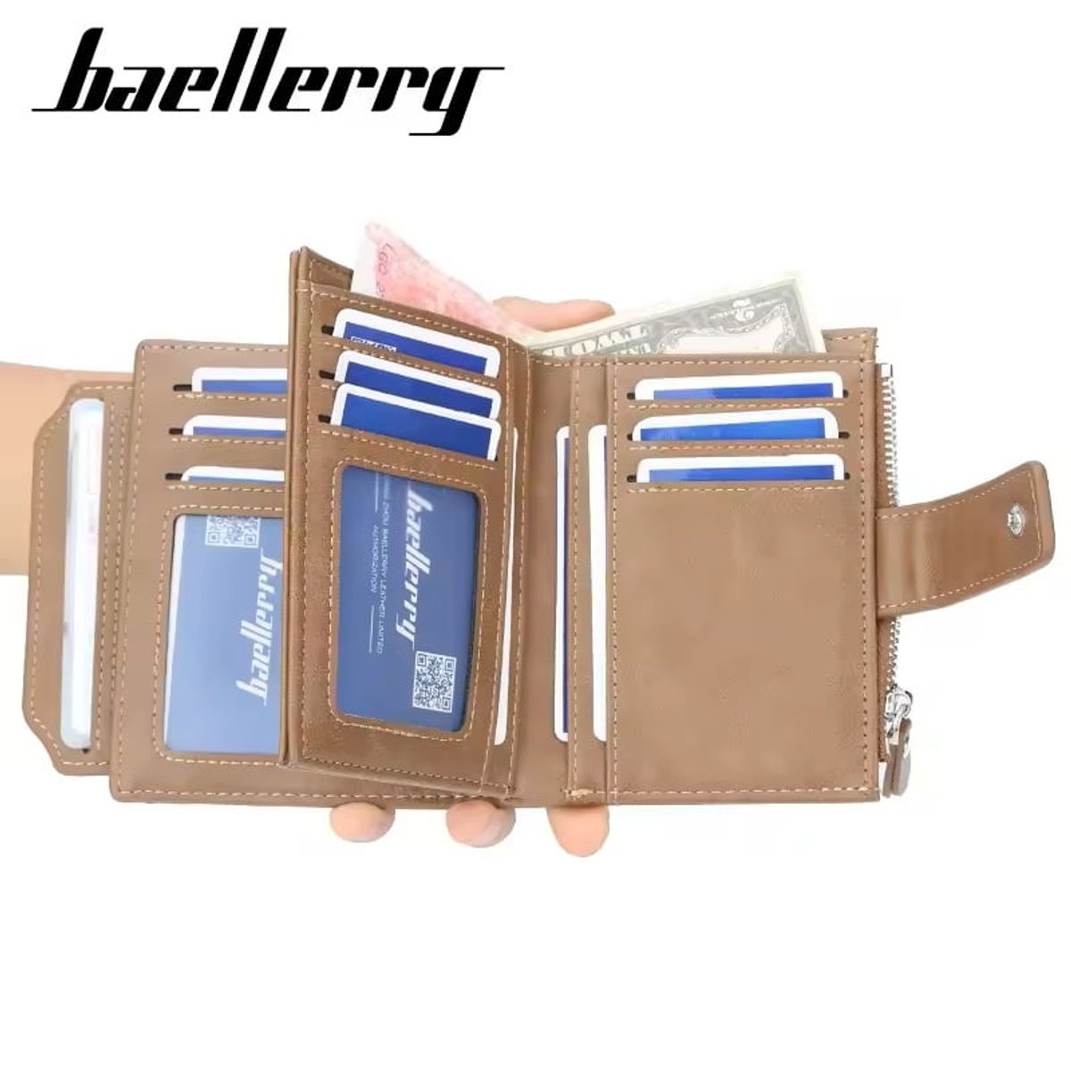 BAELLERRY - Billetera Baellerry Hombre PU Amplio Monedero con Cremallera en Caja