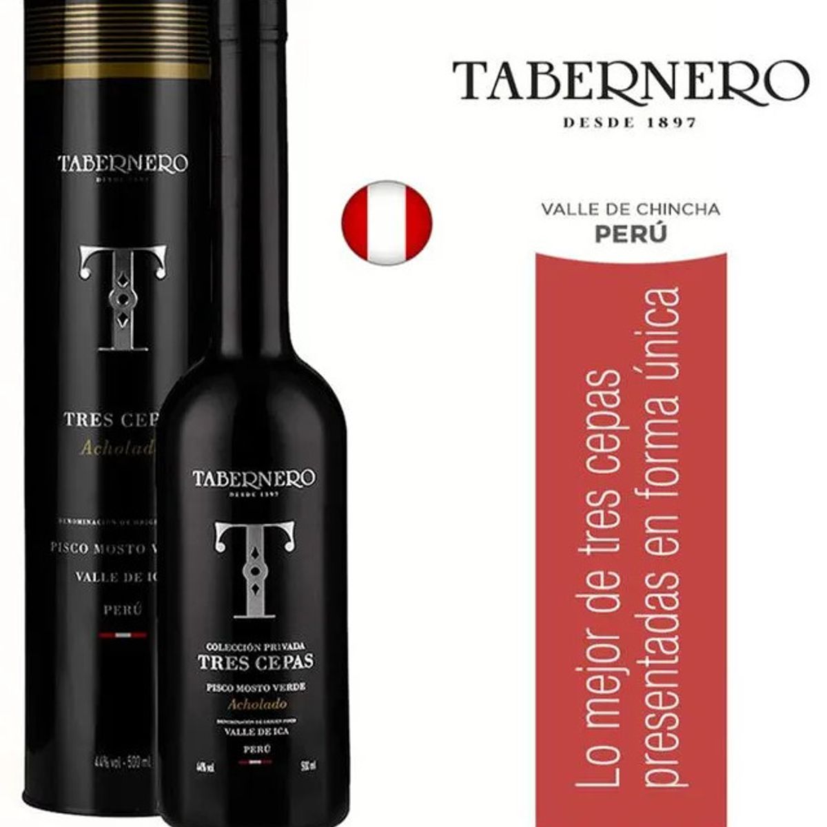 TABERNERO - Pisco Tabernero Mosto verde tres cepas 500ml