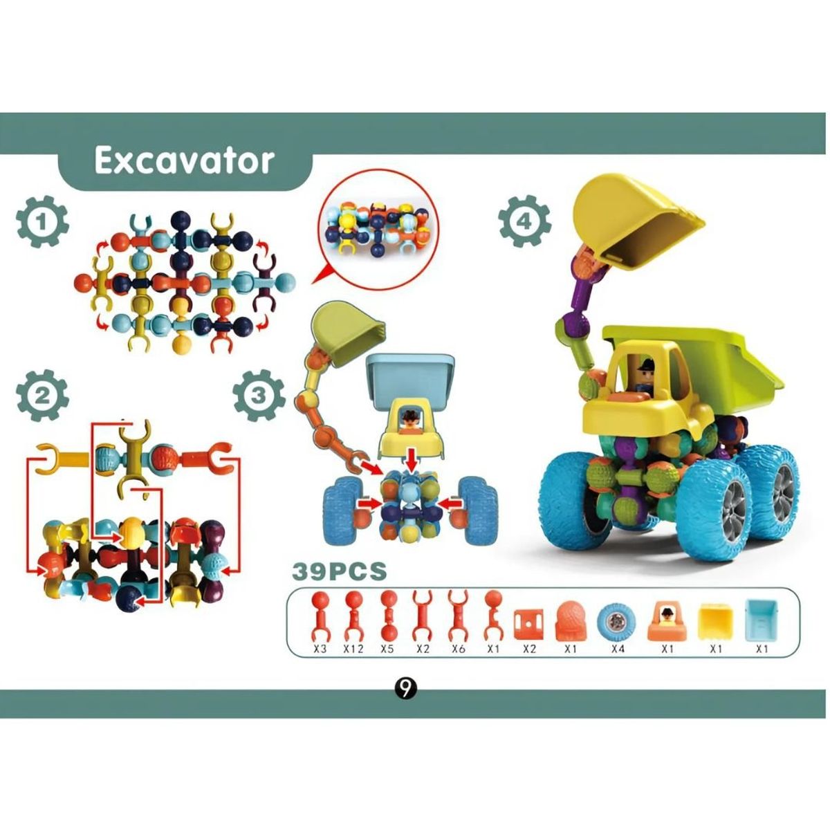 GENERICO - Set Didáctico de Construcción Excavadora Grande Mecano 39Pzs