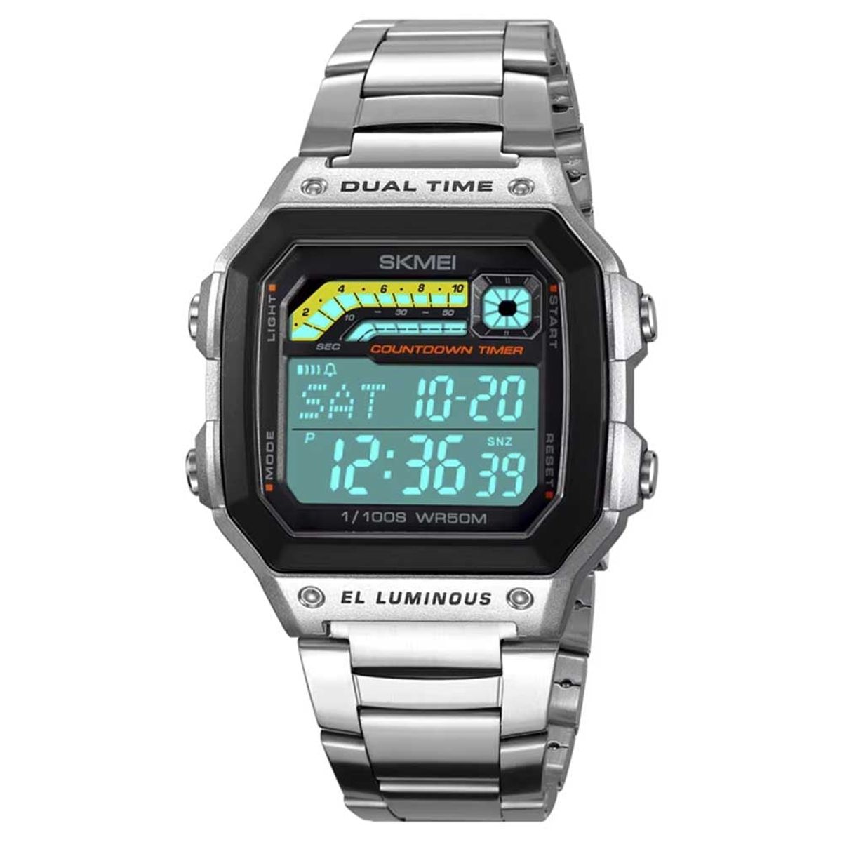 SKMEI - Reloj Skmei 2307 Hombre Digital Deportivo 2 Tiempos Cronómetro - Plata