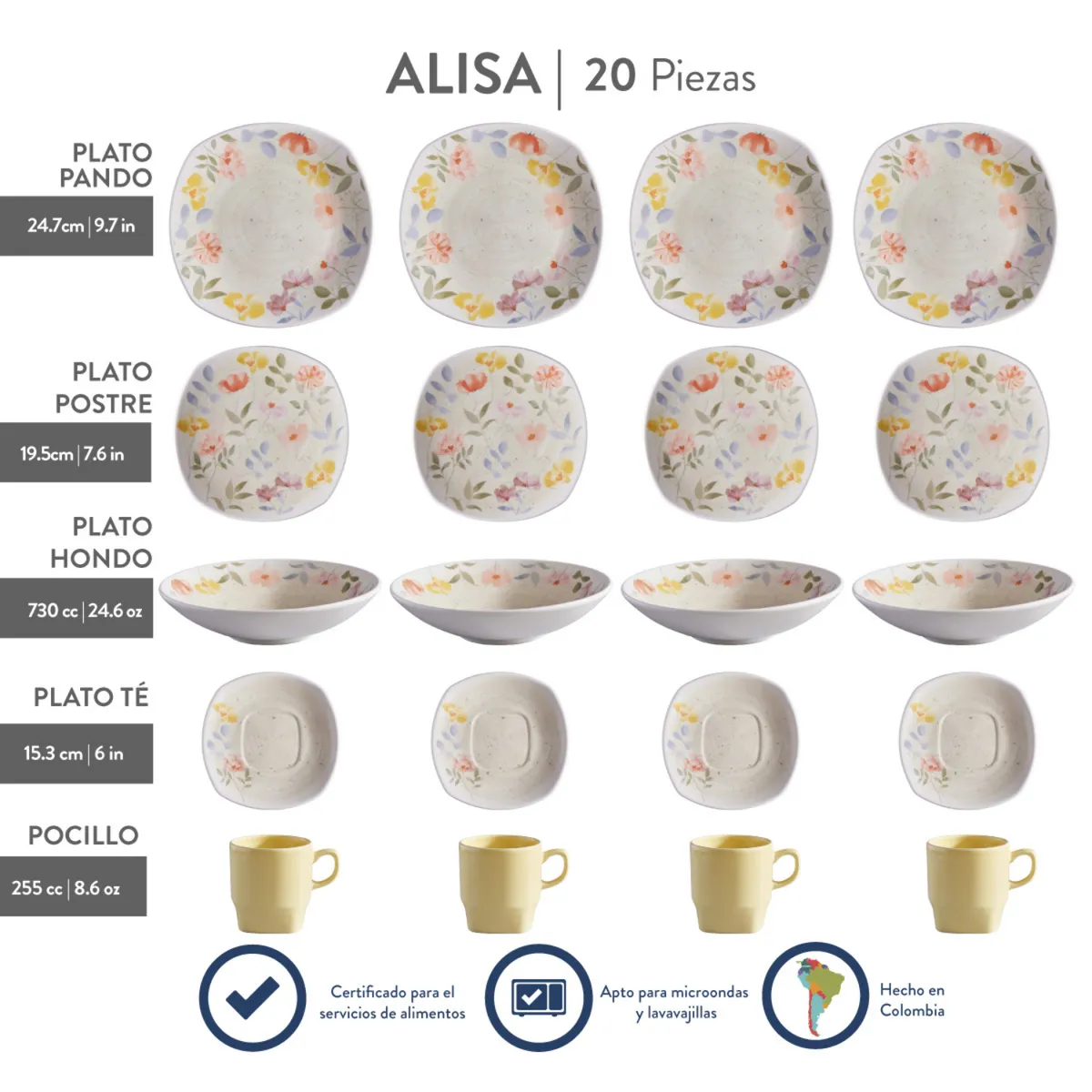 TRAMONTINA - Juego de Vajilla X20 Piezas Alicia Tramontina