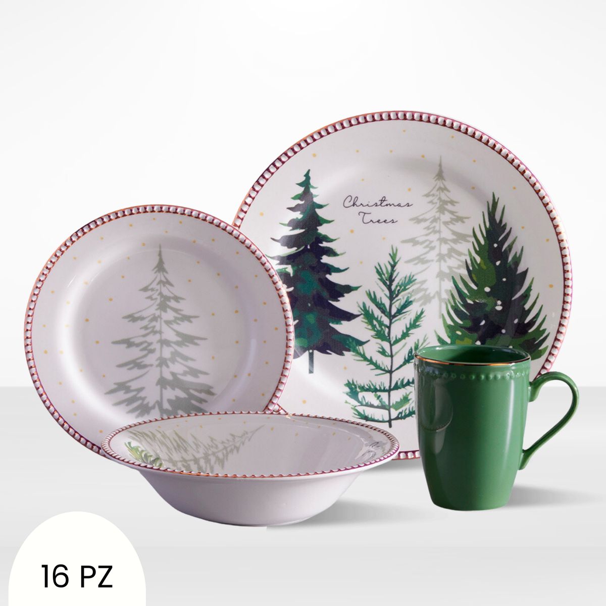 CORONA - Juego de Vajilla Christmas Trees 16 Piezas Corona