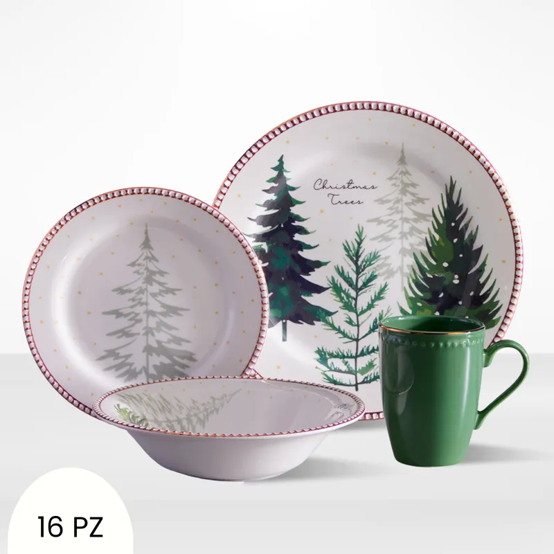 CORONA - Juego de Vajilla Christmas Trees 16 Piezas Corona