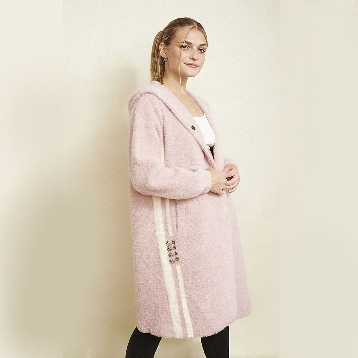 GENERICO - Abrigo Mujer Cashmire Capucha Ev-110 Color Rosa