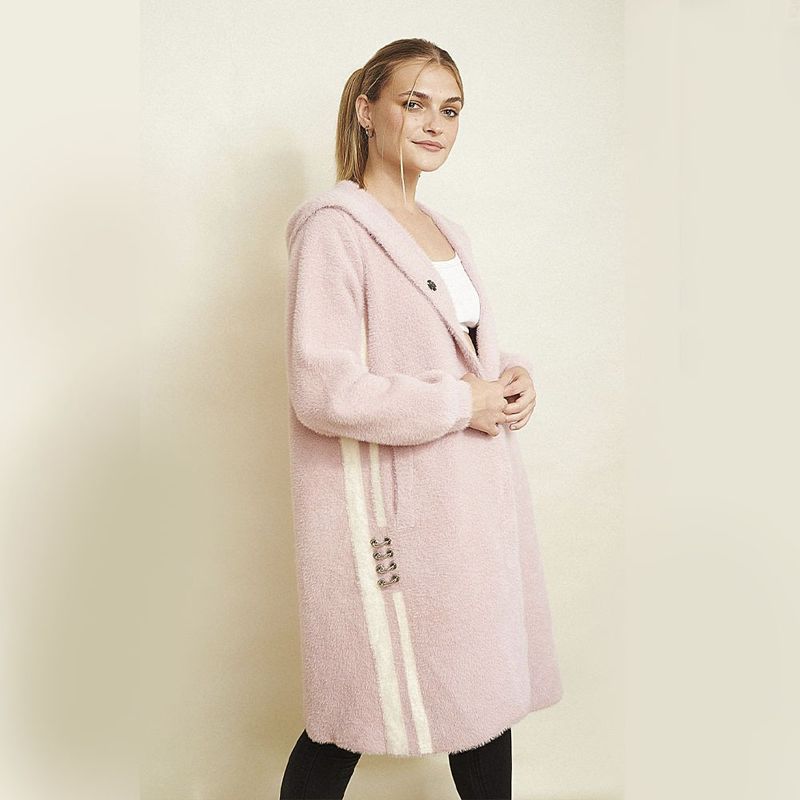 GENERICO - Abrigo Mujer Cashmire Capucha Ev-110 Color Rosa