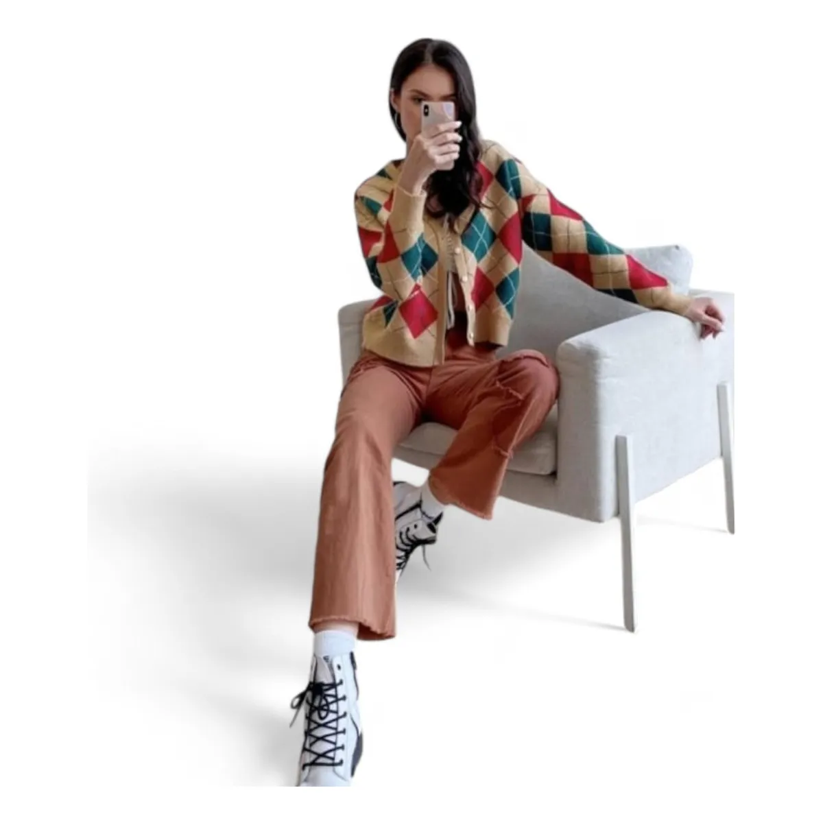 GENERICO - Chompa Mujer Rombo Importado Ev-45 Color Beige