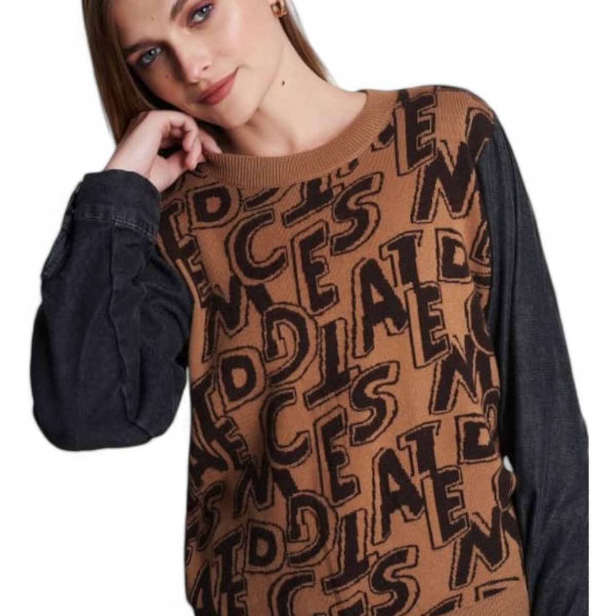 GENERICO - Chompa Mujer Jean Mangas Ev-85 Color Marron