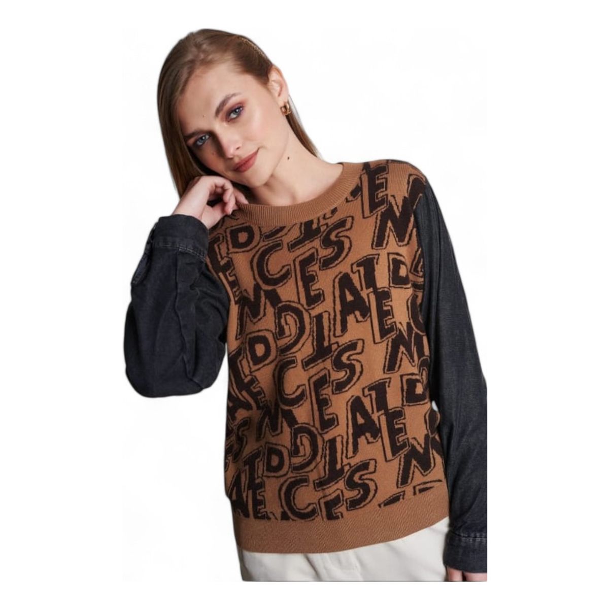 GENERICO - Chompa Mujer Jean Mangas Ev-85 Color Marron