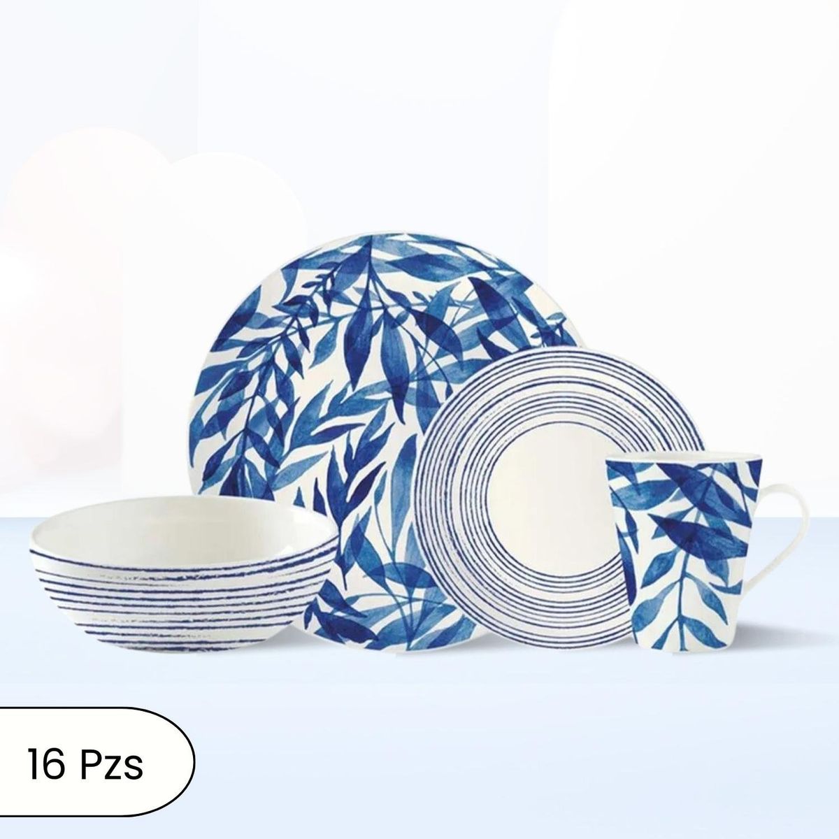 CORONA - Juego de Vajilla Hojas Y Rayas 16 Piezas Corona