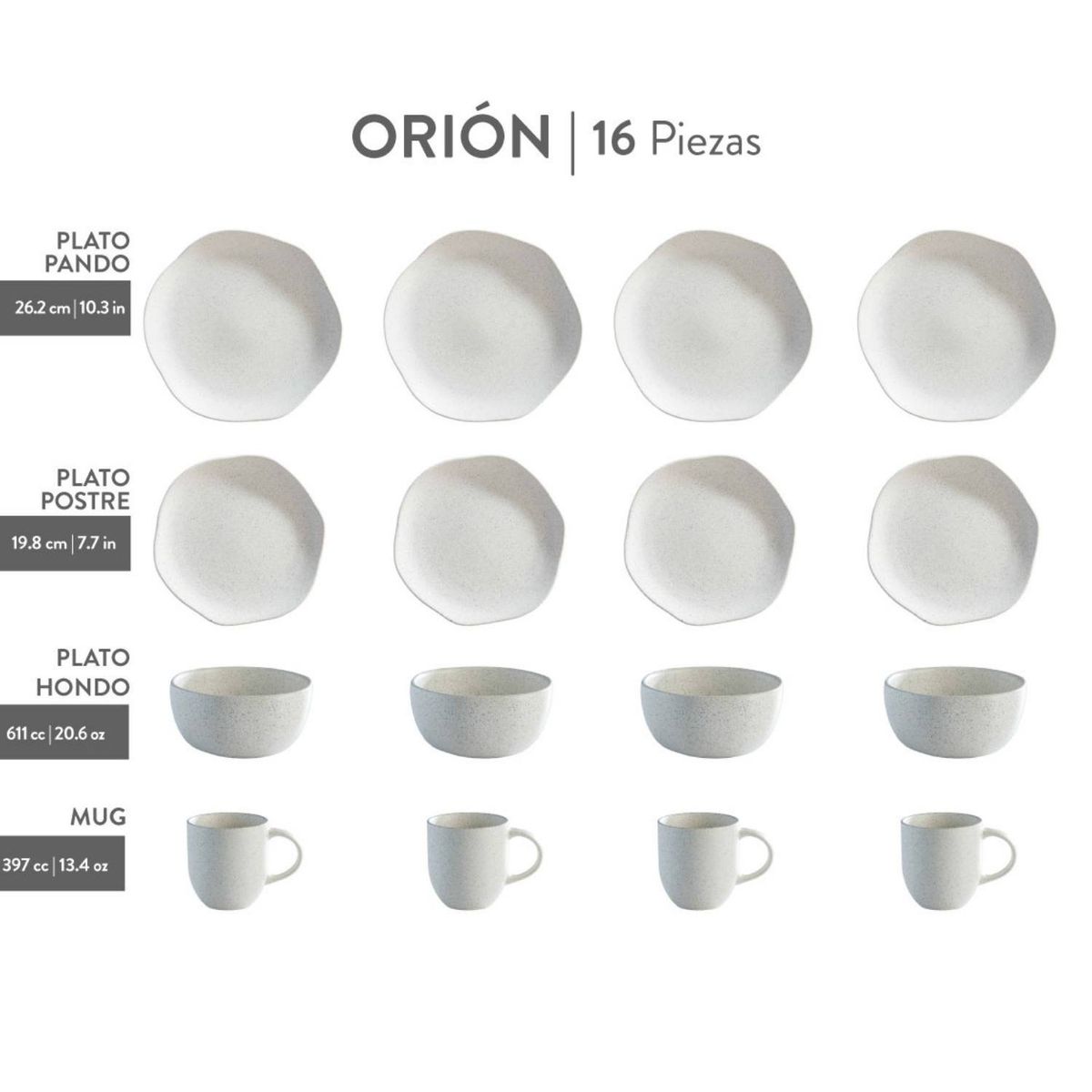 CORONA - Juego de Vajilla Orion Reactivo Blanco 16 Piezas Corona