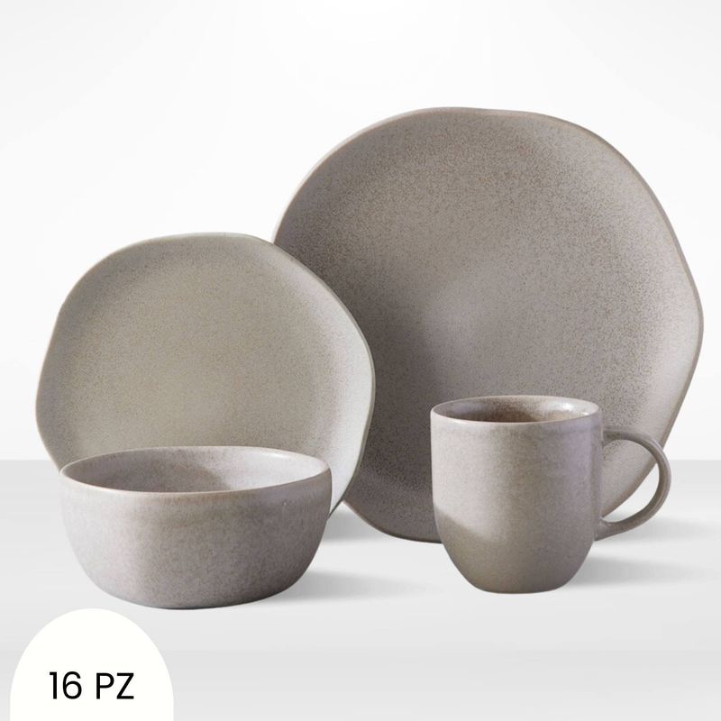 CORONA - Juego de Vajilla Cocreto Reactivo Gris 16 Piezas Corona