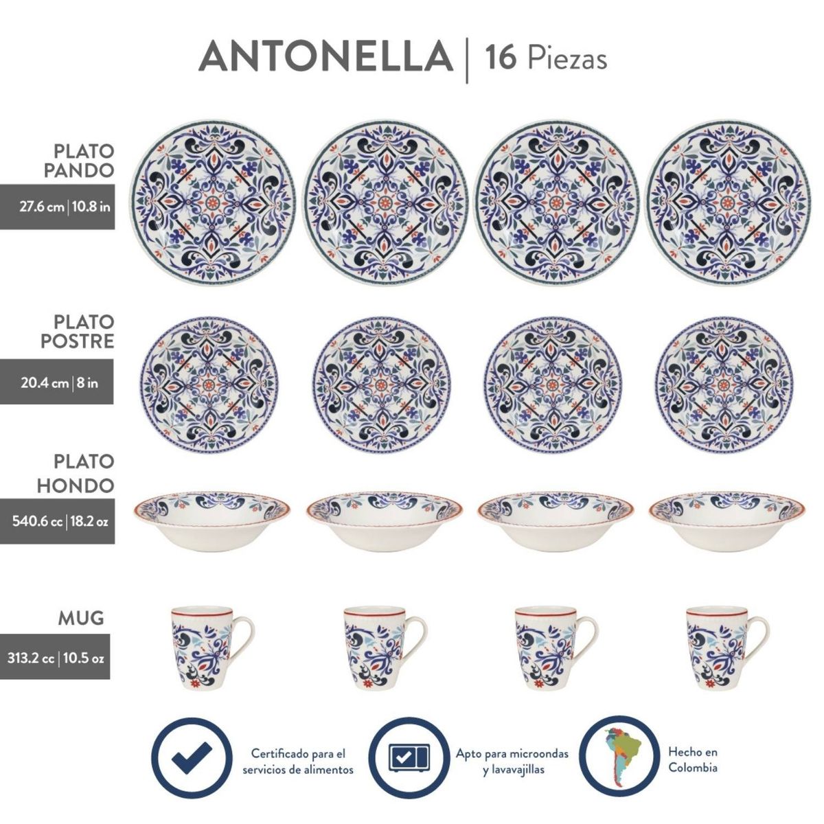 CORONA - Juego de Vajilla Antonella 16 Piezas Corona