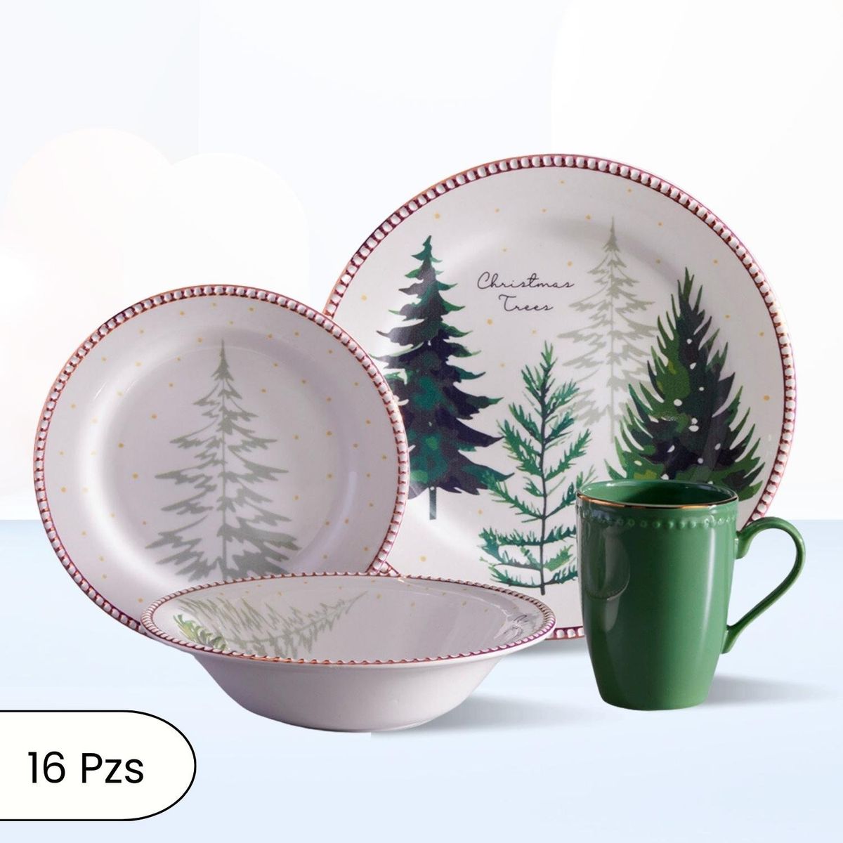 CORONA - Juego de Vajilla Christmas Trees 16 Piezas Corona