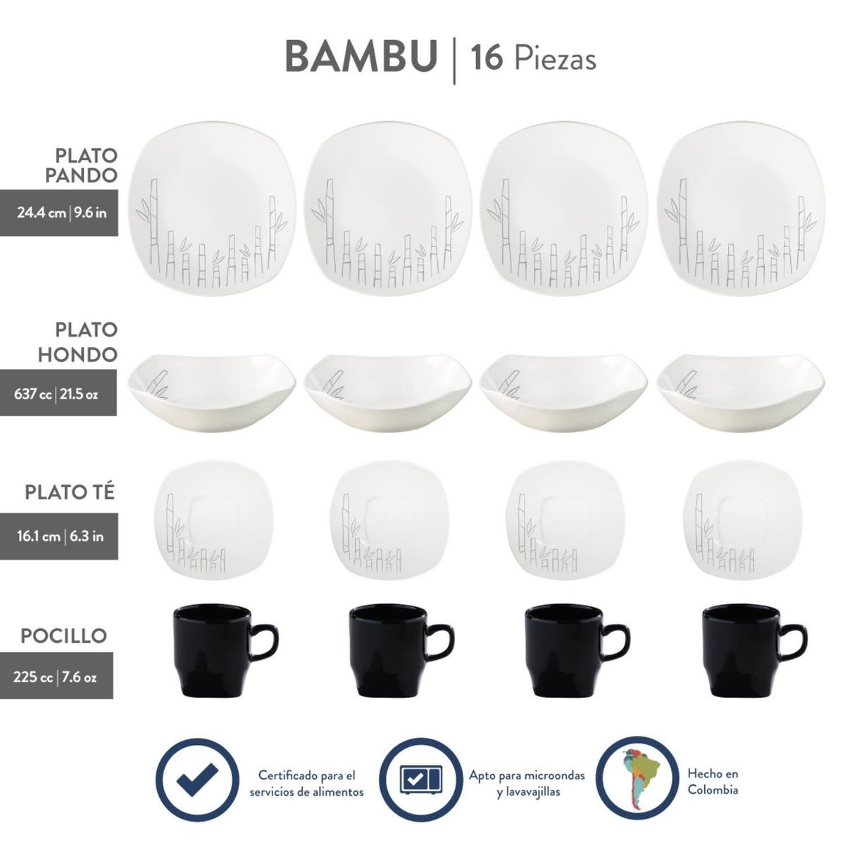 CORONA - Juego de Vajilla Bambu 16 Piezas Corona