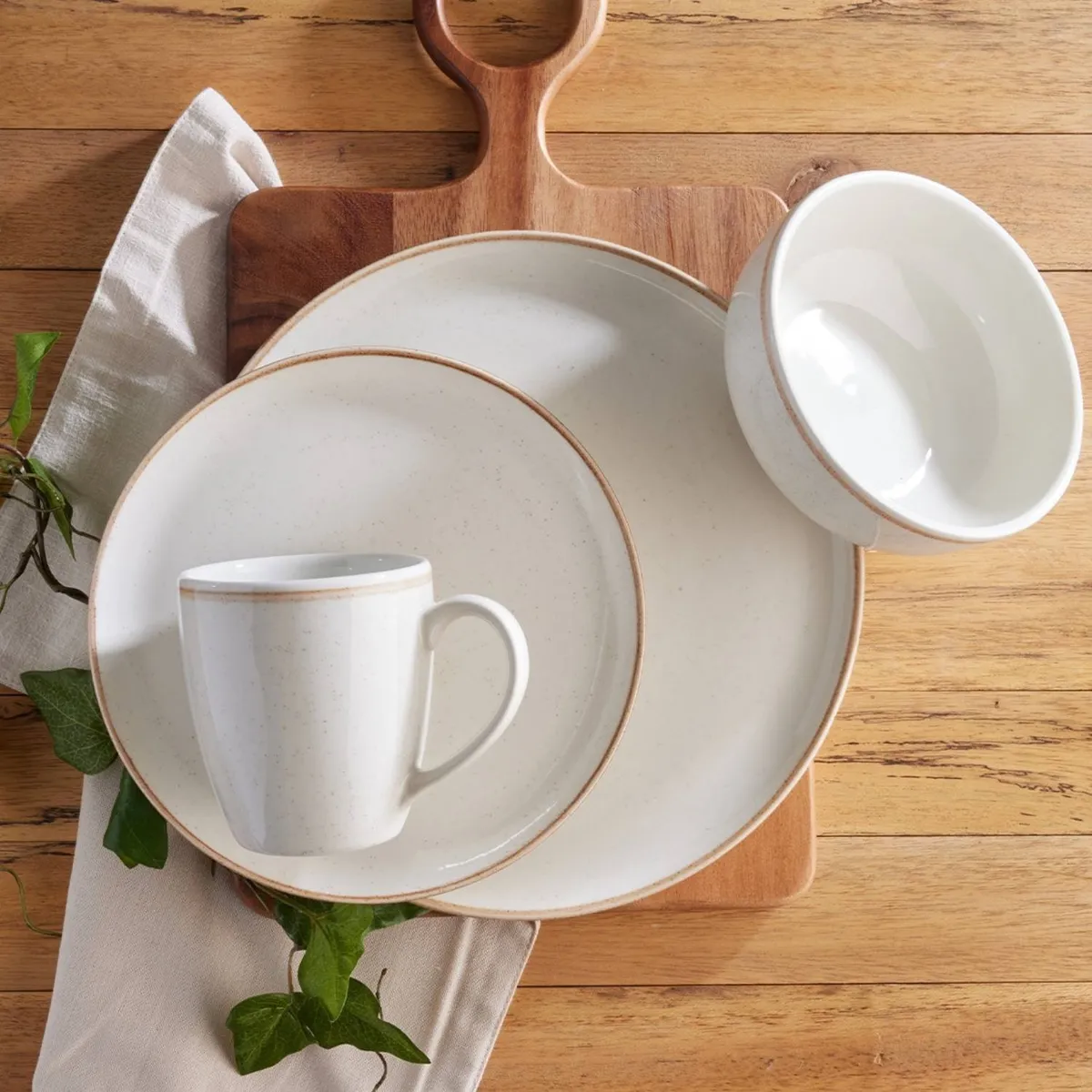 CORONA - Juego de Vajillas Caoba Beige 16 Piezas Corona