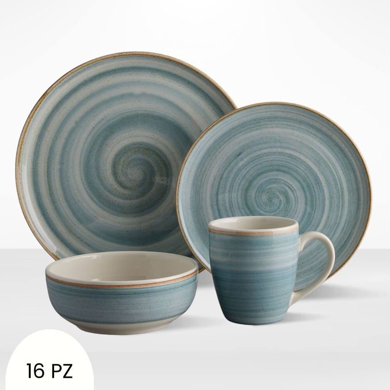 CORONA - Juego de Vajillas Caoba Azul 16 Piezas Corona