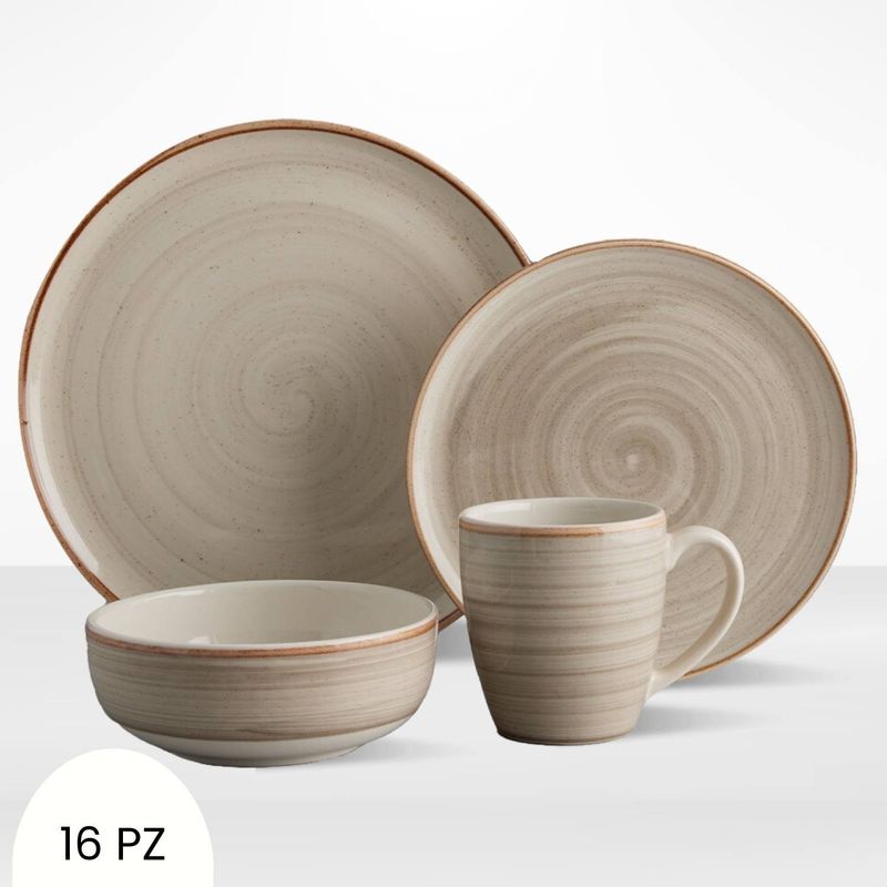 CORONA - Juego de Vajillas Caoba Gris 16 Piezas Corona