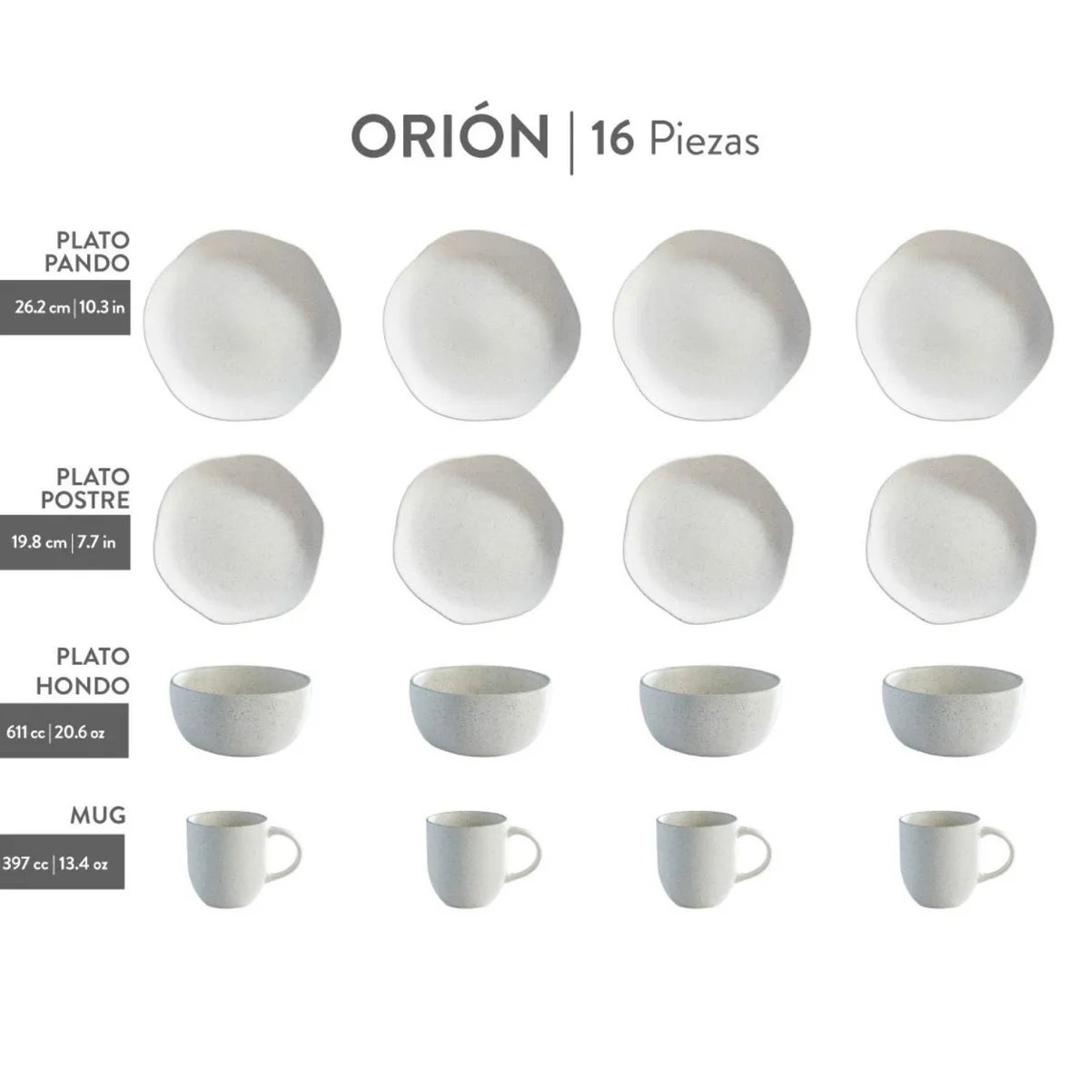 CORONA - Juego de Vajilla Orion Reactivo Blanco 16 Piezas Corona