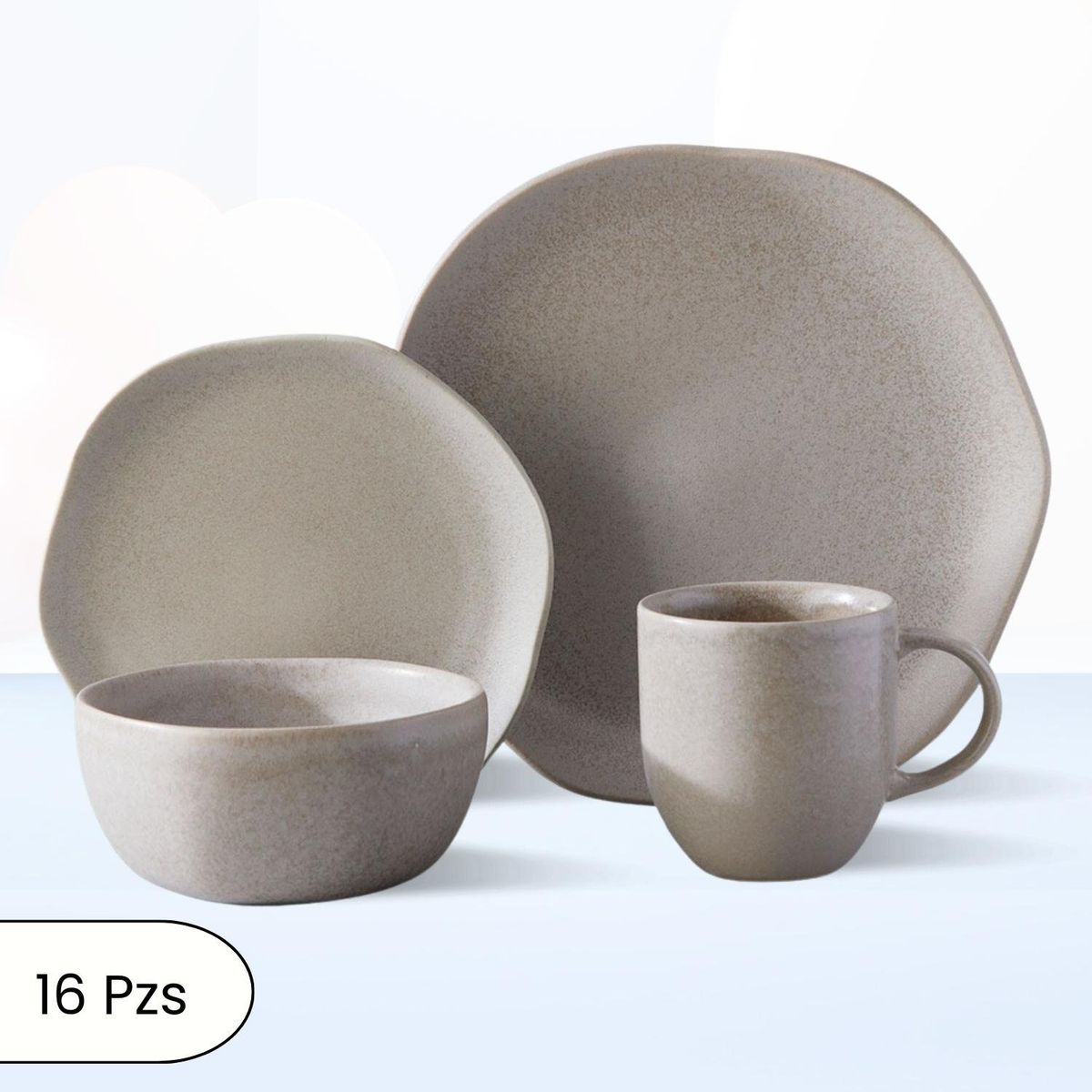 CORONA - Juego de Vajilla Cocreto Reactivo Gris 16 Piezas Corona