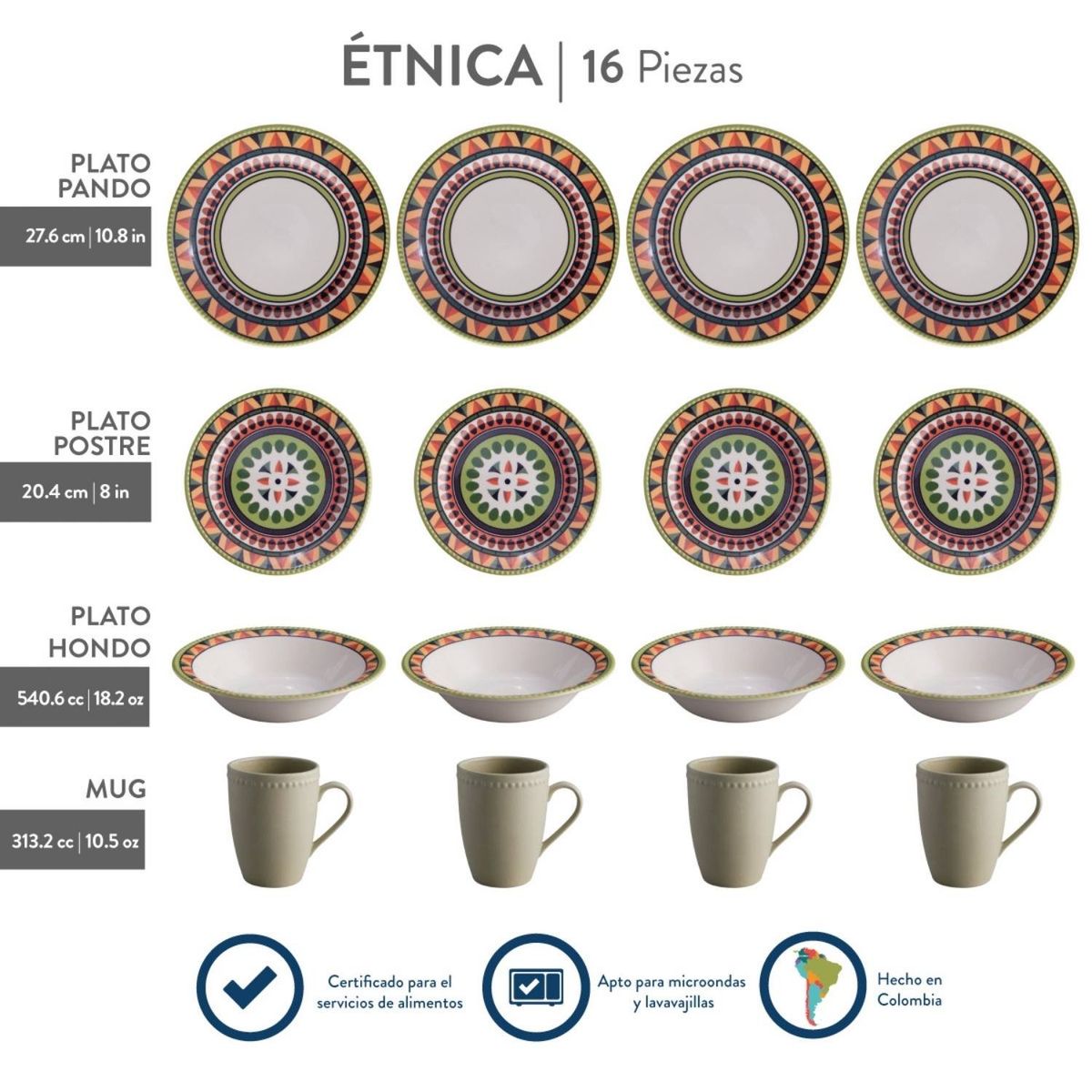 CORONA - Juego de Vajillas Etnica 16 Piezas Corona