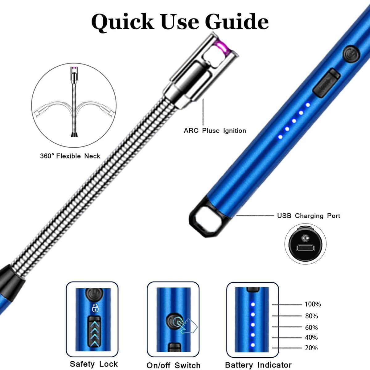 GENERICO - ENCENDEDOR ELÉCTRICO RECARGABLE AZUL