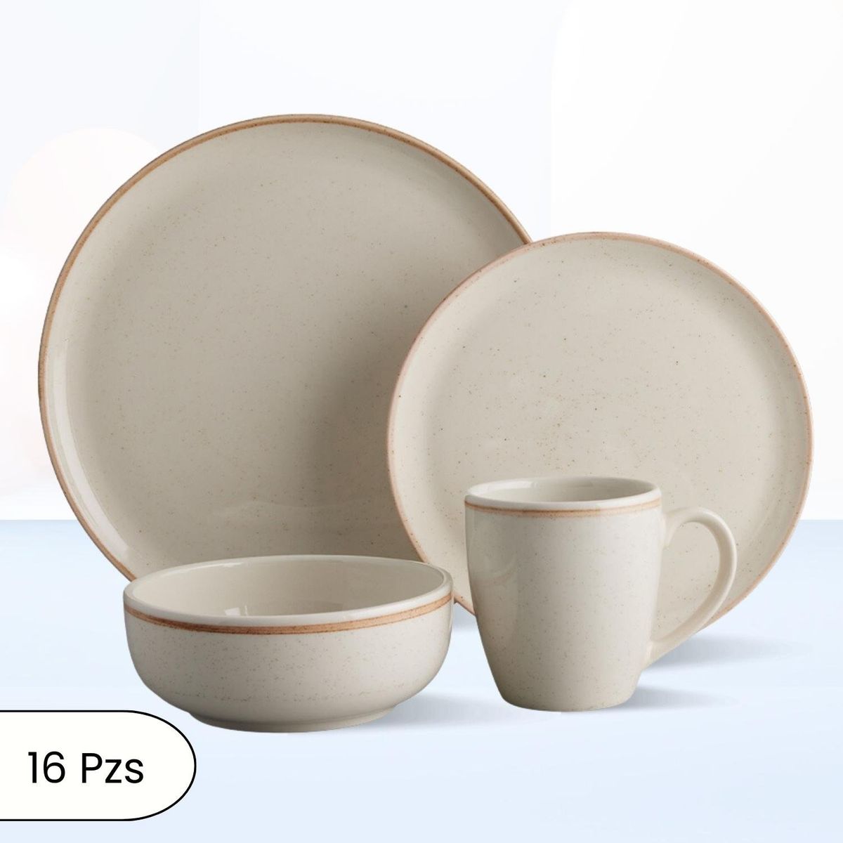 CORONA - Juego de Vajillas Caoba Beige 16 Piezas Corona