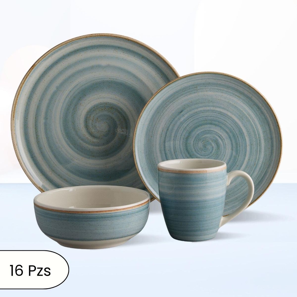 CORONA - Juego de Vajillas Caoba Azul 16 Piezas Corona