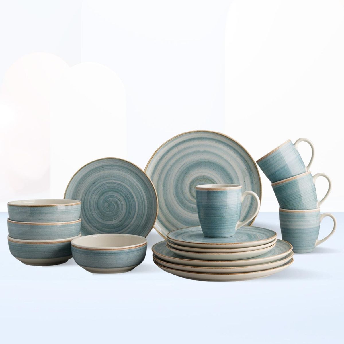 CORONA - Juego de Vajillas Caoba Azul 16 Piezas Corona