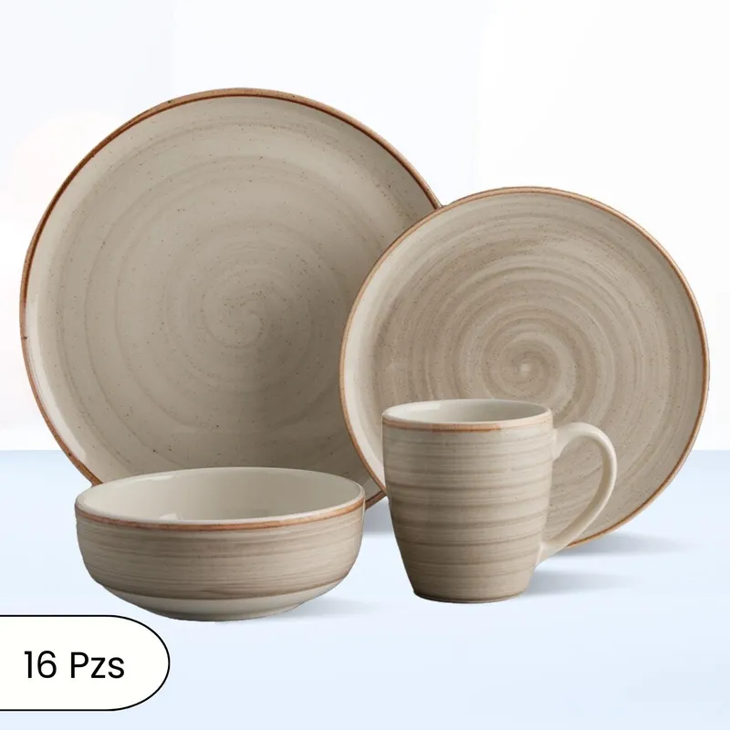 CORONA - Juego de Vajillas Caoba Gris 16 Piezas Corona