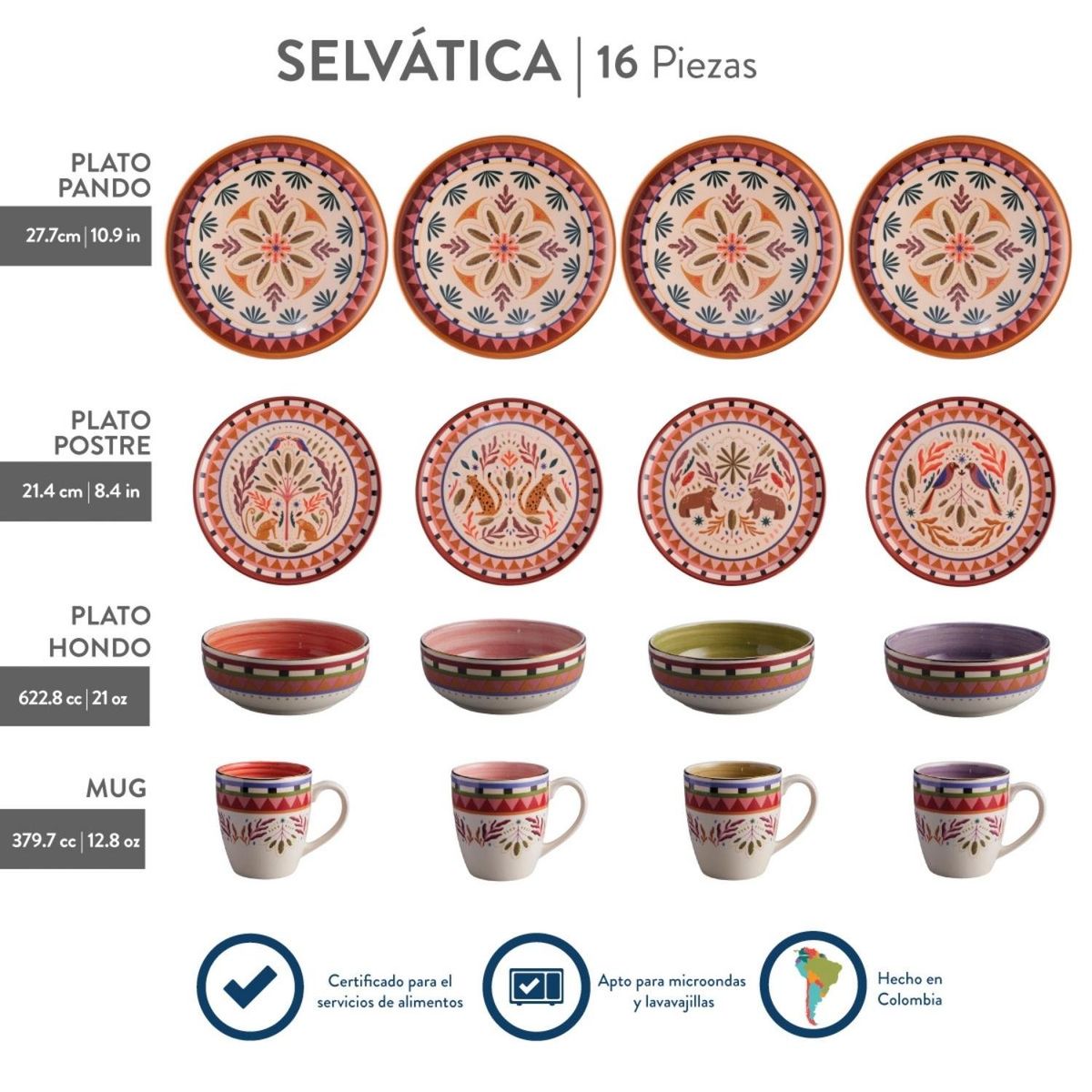 CORONA - Juego de Vajillas Selvatica 16 Piezas Corona