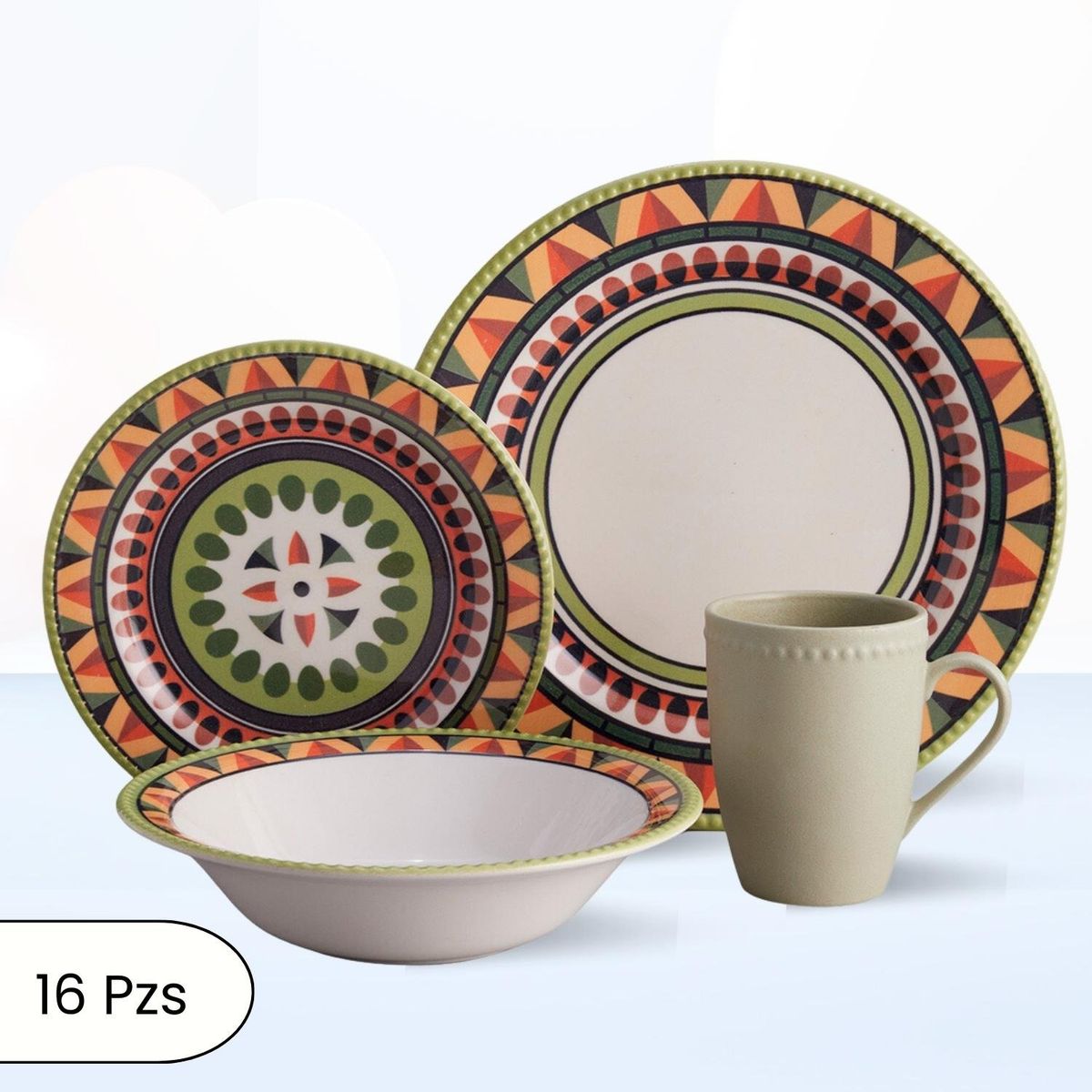 CORONA - Juego de Vajillas Etnica 16 Piezas Corona