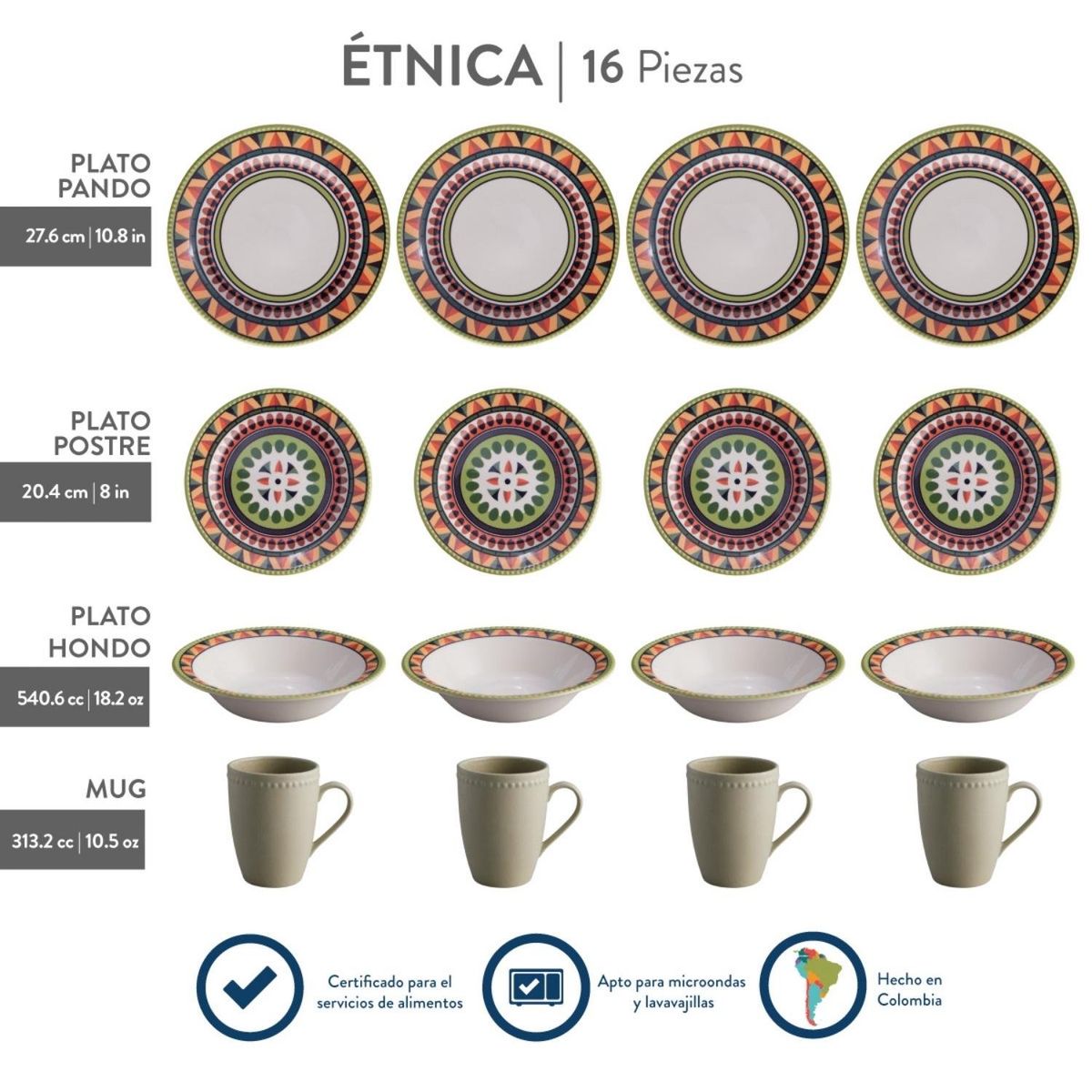 CORONA - Juego de Vajillas Etnica 16 Piezas Corona